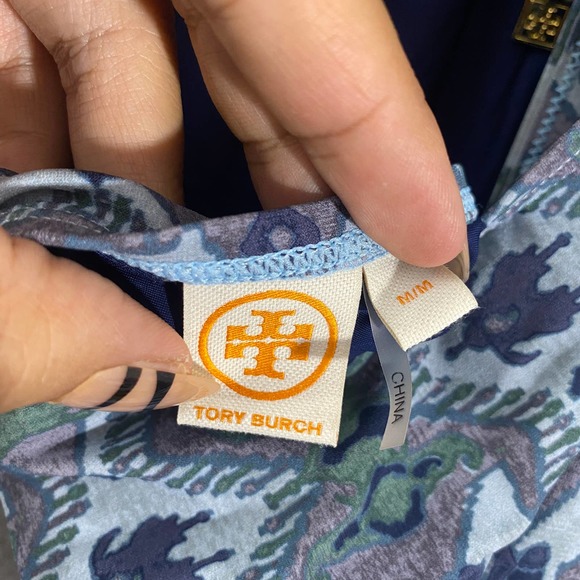 Tory Burch One Piece Swimsuit Medium Blue Boho Printed Backless Swim - Picture 7 of 9